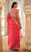 LASHKARAA_Pink Viscose Organza Embroidery Zari Round High Neck Bead Saree With Blouse _Online_at_Aza_Fashions