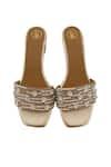 Shop_PREET KAUR_Gold Hand Embroidery Blooming Strap Heels _at_Aza_Fashions