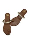 Buy_PREET KAUR_Brown Hand Embroidery Pearl Strap Flats _at_Aza_Fashions