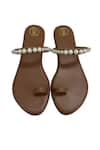 Shop_PREET KAUR_Brown Hand Embroidery Pearl Strap Flats _at_Aza_Fashions