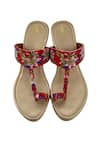 Shop_PREET KAUR_Red Hand Embroidery Lily Wedges _at_Aza_Fashions