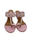 Shop_PREET KAUR_Pink Hand Embroidery Rose Wedges _at_Aza_Fashions