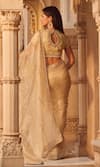 LASHKARAA_Gold Saree Net Embroidery Zari Square Neck With Blouse _Online_at_Aza_Fashions