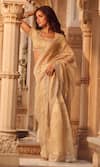 Buy_LASHKARAA_Gold Saree Net Embroidery Zari Square Neck Pre-draped With Blouse _Online_at_Aza_Fashions