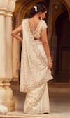 LASHKARAA_White Saree Brocade Woven Floral Butta Leaf Neck With Blouse _Online_at_Aza_Fashions