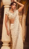 Shop_LASHKARAA_White Saree Brocade Woven Floral Butta Leaf Neck With Blouse _Online_at_Aza_Fashions