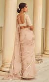 LASHKARAA_Beige Viscose Organza Embroidery Gota Patti V Neck Saree With Blouse _Online_at_Aza_Fashions