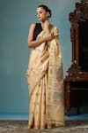 Buy_DUSALA_Beige Kosa Silk Woven Abstract Petal Saree With Running Blouse Piece _at_Aza_Fashions