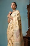 DUSALA_Beige Kosa Silk Woven Abstract Petal Saree With Running Blouse Piece _at_Aza_Fashions