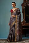 Buy_DUSALA_Grey Kosa Silk Woven Abstract Iris Saree With Running Blouse Piece _at_Aza_Fashions