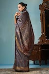 Shop_DUSALA_Grey Kosa Silk Woven Abstract Iris Saree With Running Blouse Piece _at_Aza_Fashions