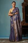 Buy_DUSALA_Grey Kosa Silk Woven Abstract Lotus Saree With Running Blouse Piece _at_Aza_Fashions