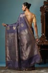 Shop_DUSALA_Grey Kosa Silk Woven Abstract Lotus Saree With Running Blouse Piece _at_Aza_Fashions