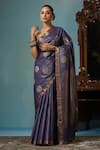 Shop_DUSALA_Grey Kosa Silk Woven Abstract Lotus Saree With Running Blouse Piece _Online_at_Aza_Fashions