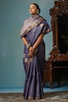 DUSALA_Grey Kosa Silk Woven Abstract Lotus Saree With Running Blouse Piece _at_Aza_Fashions