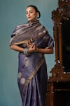 Shop_DUSALA_Grey Kosa Silk Woven Abstract Lotus Saree With Running Blouse Piece 