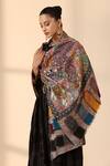 DUSALA_Multi Color Kalamkari Ulwi Handwoven Border Shawl _Online_at_Aza_Fashions