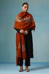 Buy_Dusala_Brown Beatrice Gulaab Work Shawl_Online_at_Aza_Fashions