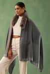 Buy_Dusala_Grey Mishty Fur Collar Embellished Stole _at_Aza_Fashions
