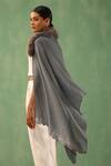 Shop_Dusala_Grey Mishty Fur Collar Embellished Stole _at_Aza_Fashions
