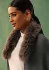 Dusala_Grey Mishty Fur Collar Embellished Stole _Online_at_Aza_Fashions