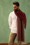 Shop_DUSALA_Maroon Woven Riyaz Checkered Stole _at_Aza_Fashions