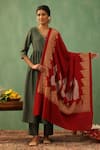 Shop_DUSALA_Red Paisley Floral Tiari Cashmere Shawl _at_Aza_Fashions