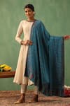 Shop_DUSALA_Blue Floral Ahana Cashmere Shawl _at_Aza_Fashions