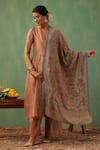 Shop_DUSALA_Beige Floral Mazi Cashmere Stole _at_Aza_Fashions