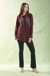 Buy_NAMRATA JOSHIPURA_Purple Embellished Crystals Collared Neck Merlot Floral Shirt _at_Aza_Fashions