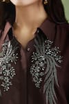 NAMRATA JOSHIPURA_Maroon Embellished Crystals Collared Neck Java Floral Shirt _Online_at_Aza_Fashions