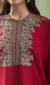 Buy_NAMRATA JOSHIPURA_Red Embellished Crystals Round Neck Flower Bloom Yoke Tunic _Online_at_Aza_Fashions