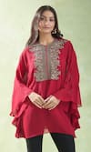 Namrata Joshipura_Red Embellished Crystals Round Neck Flower Bloom Yoke Tunic _at_Aza_Fashions