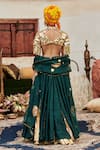 Shop_Itrh_Green Lehenga Raw Silk Zamurd Lampi Layered Godet Set With Mirrorwork Blouse _at_Aza_Fashions