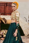 Buy_Itrh_Green Lehenga Raw Silk Zamurd Lampi Layered Godet Set With Mirrorwork Blouse _Online_at_Aza_Fashions