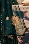 Itrh_Green Lehenga Raw Silk Zamurd Lampi Layered Godet Set With Mirrorwork Blouse _at_Aza_Fashions