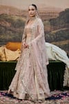 Shop_Itrh_Pink Organza Embroidered Rang De Gulaab Floral Mirrorwork Bridal Lehenga Set _at_Aza_Fashions