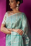 Shop_FIVE POINT FIVE_Blue Chanderi Woven Shabana Asymmetric Detailed Saree With Running Blouse Piece _Online_at_Aza_Fashions