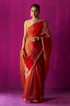 Buy_FIVE POINT FIVE_Red Kora Woven Stripe Nitya Brod Saree With Running Bouse Piece _at_Aza_Fashions