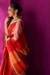 Shop_FIVE POINT FIVE_Red Kora Woven Stripe Nitya Brod Saree With Running Bouse Piece _Online_at_Aza_Fashions