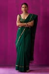 Buy_FIVE POINT FIVE_Green Maheshwari Woven Stripe Heena Pallu Saree With Running Blouse Piece _at_Aza_Fashions