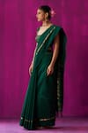 Shop_FIVE POINT FIVE_Green Maheshwari Woven Stripe Heena Pallu Saree With Running Blouse Piece _Online_at_Aza_Fashions