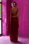 Shop_FIVE POINT FIVE_Maroon Maheshwari Woven Stripe Heena Detailed Saree With Running Blouse Piece _at_Aza_Fashions