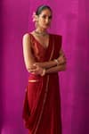 Buy_FIVE POINT FIVE_Maroon Maheshwari Woven Stripe Heena Detailed Saree With Running Blouse Piece _Online_at_Aza_Fashions