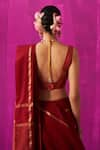 FIVE POINT FIVE_Maroon Maheshwari Woven Stripe Heena Detailed Saree With Running Blouse Piece _at_Aza_Fashions