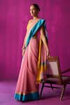 Buy_FIVE POINT FIVE_Pink Maheshwari Woven Stripe Indira Detailed Saree With Running Blouse Piece _at_Aza_Fashions