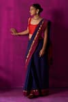 Buy_FIVE POINT FIVE_Blue Maheshwari Woven Uma Color Blocked Pallu Saree With Running Blouse Piece _Online_at_Aza_Fashions