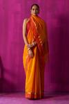 Buy_FIVE POINT FIVE_Orange Maheshwari Woven Uma Contrast Border Saree With Running Blouse Piece _at_Aza_Fashions