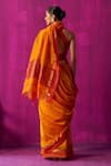 Shop_FIVE POINT FIVE_Orange Maheshwari Woven Uma Contrast Border Saree With Running Blouse Piece _at_Aza_Fashions