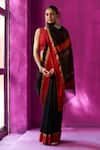 Buy_FIVE POINT FIVE_Black Maheshwari Woven Resham Mohini Hem Saree With Running Blouse Piece _at_Aza_Fashions